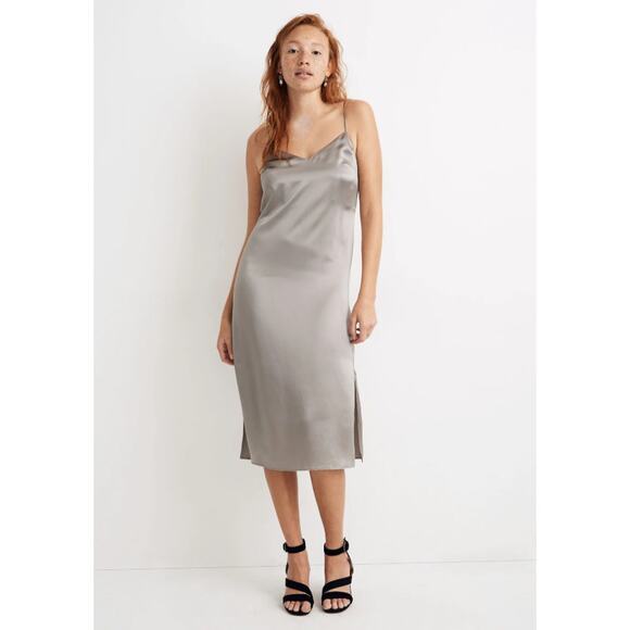 Madewell Dresses & Skirts - Madewell Silk Slip Dress Taupe Gray Neutral Midi Adjustable Straps Size 8
